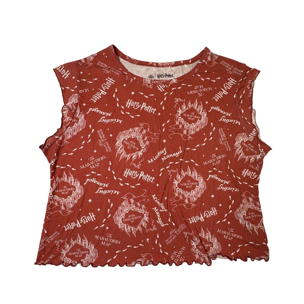 Harry Potter Marauders Map Sleep Tank Top Clay Brick Red 2X 18W-20W Lettuce Hem